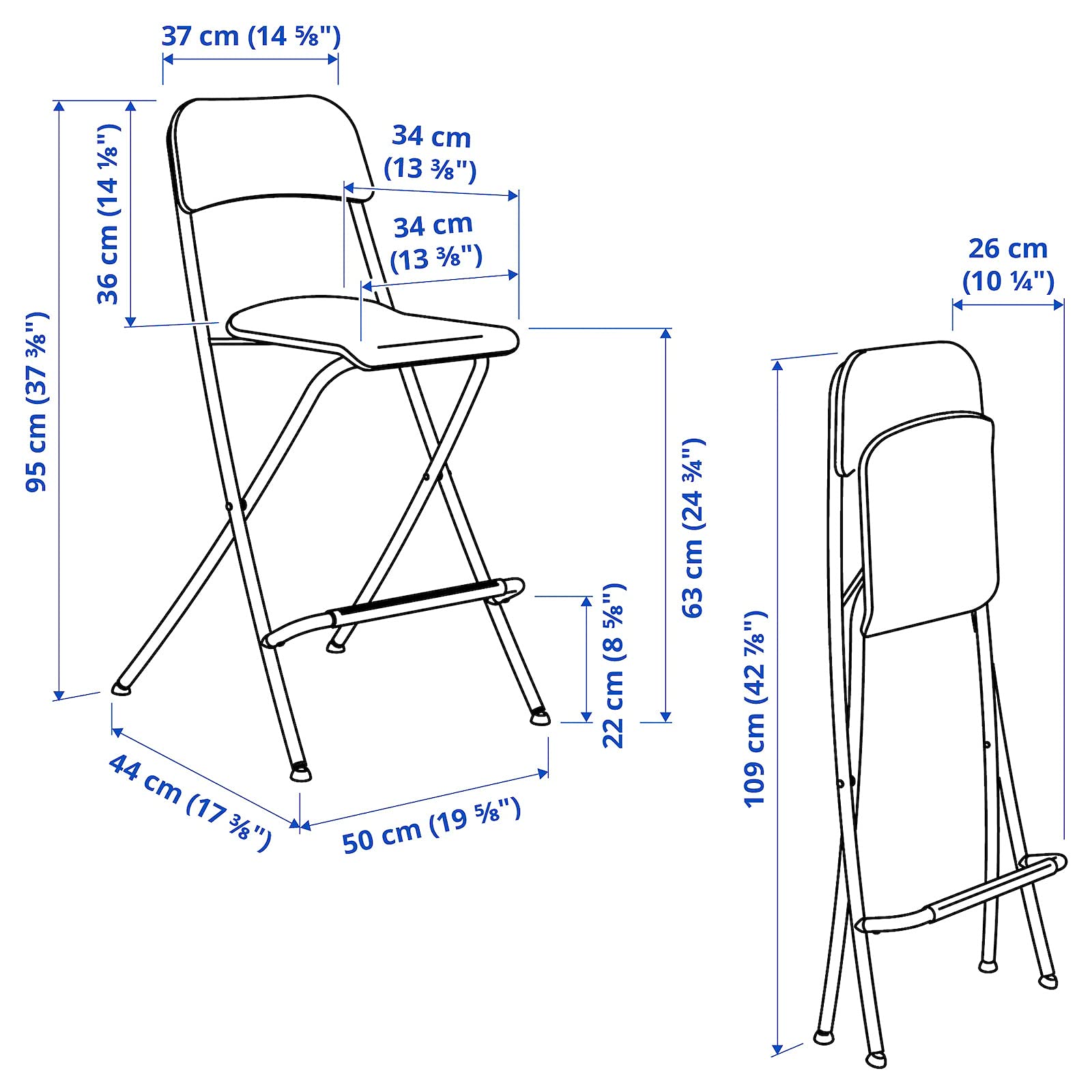 イケア 折りたたみ式バースツール 座面63cm ブラック イケア 折りたたみ式バースツール 座面63cm ブラック